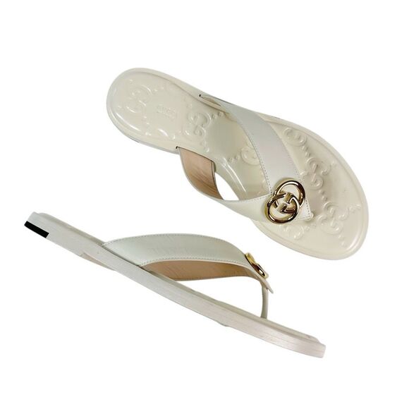 GUCCI White Interlocking GG Sandal 40 Flat Flip Flop Leather